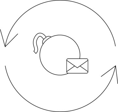 Bir e-posta bombardımanını tasvir eden kavramsal bir çizim, siber güvenlik tehdidini ve sistem bozulması potansiyelini vurguluyor.