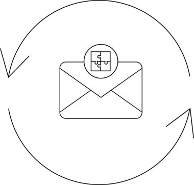 Bu simge, bulmaca parçalarının yer aldığı bir zarfı, sistemler ve uygulamalar arasındaki kusursuz bağlantıyı ve uyumluluğu sembolize eden e-posta entegrasyonunu temsil eder..