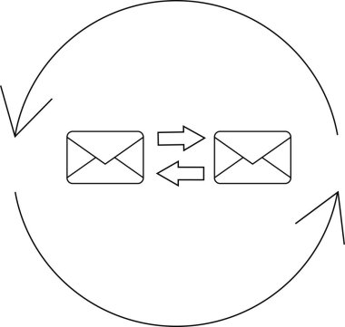 E- posta değiş tokuşunu temsil eden bir simge, dairesel bir döngü içinde iletişimin akışını gösteren oklu iki zarf içeriyor.