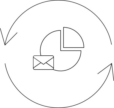 Bu simge, veri analizleri, e-posta kampanyaları ve iş büyümesinde sürekli iyileşme gösteren e-posta pazarlama analizlerinin döngüsel sürecini temsil etmektedir..