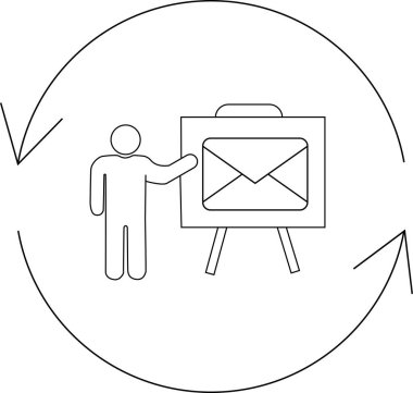 E- posta simgesini bir tahtada sunan, tekrar eden bir okla çevrelenmiş, e-posta pazarlamasını sembolize eden basit bir resim çizimi.