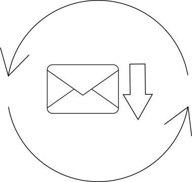 E- posta senkronizasyonunu gösteren basit bir çizgi resim simgesi, dairesel ok sembolü içinde aşağı doğru ok olan bir zarf içeriyor.