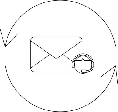 E- posta desteğini gösteren basit bir satır sanat simgesi, içinde yuvarlak bir okla çevrili bir kulaklık sembolü olan bir zarf.