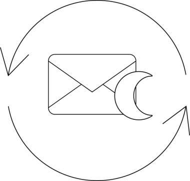 Bir e-posta erteleme özelliği tasvir eden basit bir çizgi resim simgesi, bir zarf, hilal ve dairesel oklar ile.