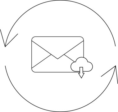 Bulut deposu ile e-posta eşzamanlamasını gösteren bir illüstrasyon, veri yedeklemesini sembolize eden ve aygıtlar arasında kusursuz erişim, üretkenlik ve veri güvenliğini artıran.