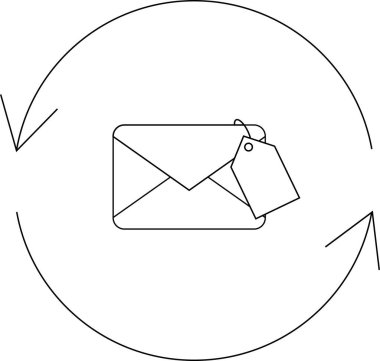 E- posta pazarlama otomasyonu ve müşteri ilişkileri yönetimini temsil eden, oklu bir çemberin içinde etiketli bir zarf.