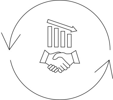 El sıkışma, azalan grafik ve dairesel oklar ile bir iş anlaşması döngüsünün çizimi, düşüşleri ve sürekli süreçleri sembolize eder.