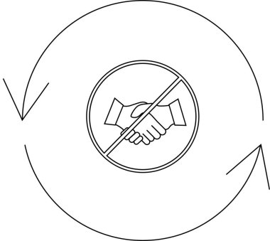 Dairesel oklarla çevrili bir çemberin içinde hiç el sıkışma göstermeyen bir sembol, sürekli önlemeye işaret ediyor..