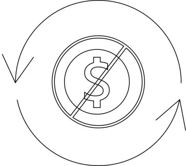 Çemberin içinde bir dolar işareti olan dairesel akış diyagramı, para olmadığını gösteriyor..