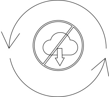 Yuvarlak oklarla çevrili ve veri aktarım sorunlarını sembolize eden engellenmiş bir indirmeyi gösteren aşağıya doğru ok ile çizilmiş bir bulut.