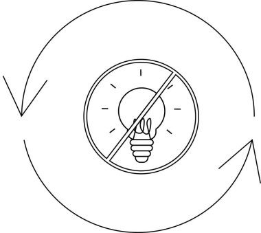 Daire içinde çizilmiş bir ampul ve sürekli bir döngü olduğunu gösteren oklar içeren, enerji korunumunu temsil eden dairesel bir simge.
