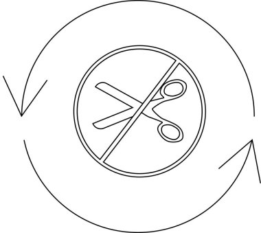 Dairesel oklarla çevrili dairesel bir dairenin içinde kesilmiş ya da değiştirilmemiş bir makas işareti..