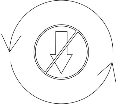 Aşağı doğru hareket etmediğini gösteren bir sembol dairesel oklarla çevrili bir daire içinde aşağı doğru çizilmiş bir ok içeriyor..