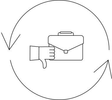 Evrak çantasının yanındaki el hareketini gösteren grafik bir çizim. Dairesel bir okun içinde, iş başarısızlığını ve döngüsel çöküşleri sembolize ediyor..