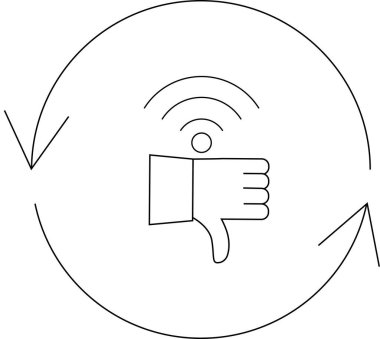 Dairesel okları olan, negatif bağlantıyı ya da sürekli bir döngüde zayıf sinyal gücünü temsil eden bir wifi sinyal simgesi.
