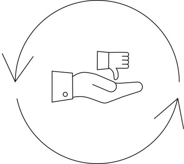 Olumsuz geri bildirim ve yinelemeli gelişmeyi sembolize eden bir geri bildirim döngüsü içinde başparmak simgesi sunan bir el.