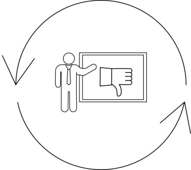 Bir başparmak aşağı simgesini gösteren bir sunum bir geri bildirim döngüsüne yakalanır, olumsuz geri bildirim veya sürekli onaylanmamayı önerir.