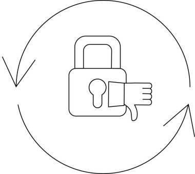 Oklar çemberinin içinde, güvenlik arızasını ya da onaylanmamayı sembolize eden baş parmaklı bir asma kilit..