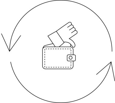 Cüzdanı gösteren bir çizgi çizimi, olumsuz finansal döngü ve ekonomik krizleri sembolize eden, baş parmağıyla bir jest..
