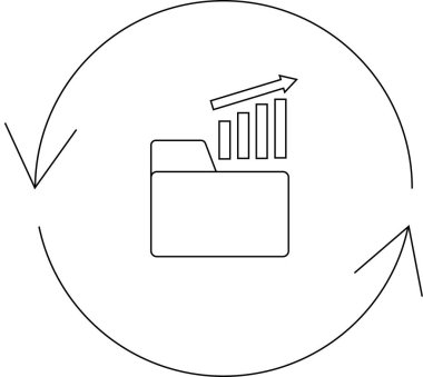Bir dizin, grafik ve dairesel okların yer aldığı veri analizi, büyüme ve iş geliştirmeyi temsil eden basit bir simge.