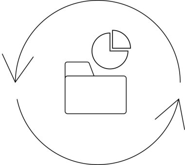 Veri analizi ve raporlama ile ilgili bir illüstrasyon, üzerinde turta grafiği bulunan bir dizin simgesi, sürekli bir döngü gösteren oklarla çevrelenmiş.