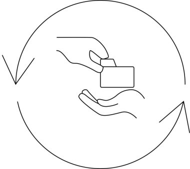 Bu illüstrasyon, sürekli bir akış veya döngü gösteren dairesel oklarla çevrelenmiş bir dosya veya veri alışverişinde bulunan bir veri değişim sürecini betimler..