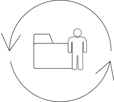Veri yönetimi döngüsünü bir dosya ile etkileşen, veri erişimini ve işlemeyi vurgulayan bir kullanıcı ile resmetme.