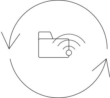 Bir dizinin etrafında dönen, veri transferini ve yedek süreçleri sembolize eden okları içeren bir veri eşzamanlama simgesi.