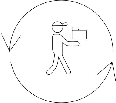 Dairesel bir okla çevrili bir paket taşıyan bir teslimatçının basit bir çizimi sürekli bir teslimat döngüsü olduğunu gösteriyor..