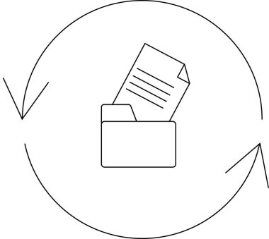 Belge yönetim sistemini temsil eden basit bir simge, bir belge ve süreci gösteren dairesel oklar içeren bir dizin.