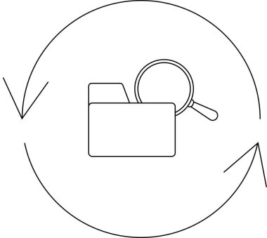 Dairesel bir okun içinde büyüteç olan, veri aramasını temsil eden ve tazeleyen bir klasör.