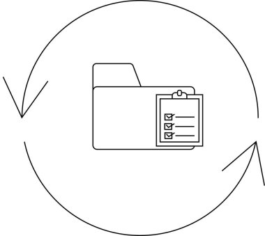 Dairesel okla çevrili, işlem yönetimi ve yinelemeli görevleri sembolize eden, kontrol listesi eklenmiş bir dizin simgesi.