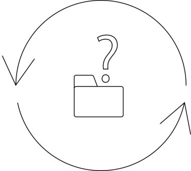 Üzerinde soru işareti olan bir dizin simgesi, dairesel bir okla çevrili, belirsizlik ve yinelemeli süreçleri simgeliyor.