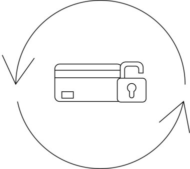 Kilidi açık asma kilit ikonu olan kredi kartı güvenlik döngüsü, finansal kırılganlığı ve dolandırıcılığa karşı sürekli tetikte olma ihtiyacını sembolize ediyor.