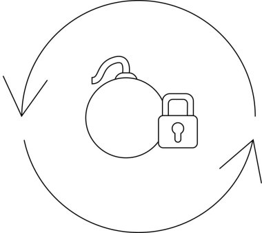 Kilitli bir bomba, dairesel bir okla çevrili, yinelenen bir güvenlik tehdidini ya da kırılganlığı simgeliyor..