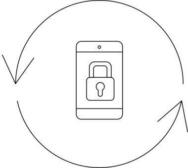 Ekranda asma kilit ve yenilenme veya güncelleme sürecini gösteren dairesel oklarla telefon güvenliği güncelleme simgesi.