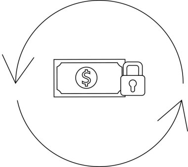 Dairesel okla çevrili bir dolar banknotunu tasvir etmek finansal güvenliği ve sürekli para akışını simgeliyor..