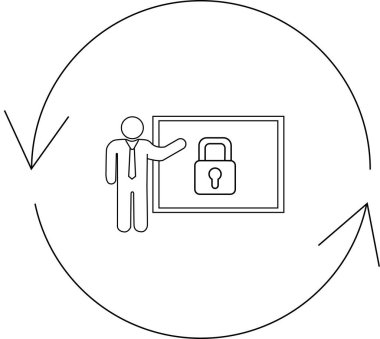 Dairesel bir okla çevrili, ekrandaki asma kilit simgesini gösteren bir sunucunun yer aldığı bir güvenlik eğitim döngüsü illüstrasyonuName.