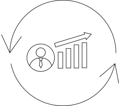 Bir kişi ve yükselen grafiğin yer aldığı bir iş büyüme döngüsünün canlandırılması, sürekli iyileşmeyi ve başarıyı simgeliyor.