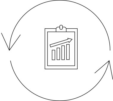 Ticari büyümenin görsel bir temsili, bir pano üzerinde yukarı doğru eğilimli bir grafik, döngüsel bir ok ile çevrili, sürekli gelişmeyi sembolize.
