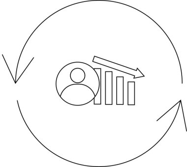 Bir düşüş döngüsünün görsel bir temsili, bir kişi simgesi, aşağı doğru bir ok ve dairesel bir hareket içeren bir grafik.