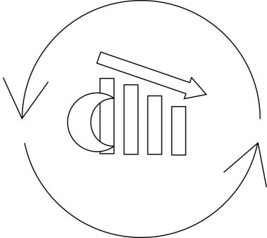 Düşen pazar döngüsünün sembolik bir gösterimi, oklarla çevrelenmiş, sürekli ekonomik kaymalar ve düşüşleri temsil eden, aşağı doğru eğilimli bir grafik.