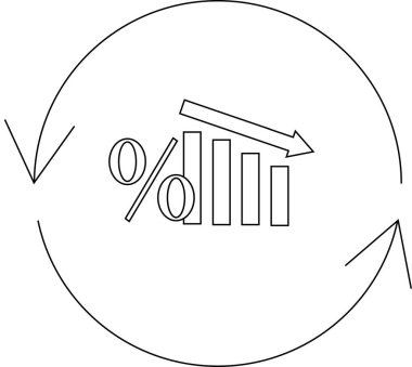 Dairesel oklarla azalan yüzde oranının resmedilmesi, mali kriz veya ekonomik durgunluğu temsil ediyor.