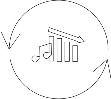 Ses azaltımını ve döngüsel ses değişimlerini sembolize eden sürekli bir döngü içinde azalan müzik hacminin görsel bir temsili.