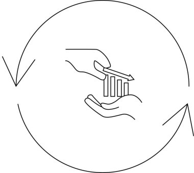 Bir elin başka bir ele grafik vermesi, döngüsel bir süreç içinde yatırım artışını temsil ediyor..