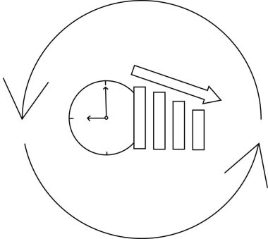 Dairesel ok içinde bir saatin ve azalan grafiğin canlandırılması, zaman kısıtlamalarını ve performansı azaltan.