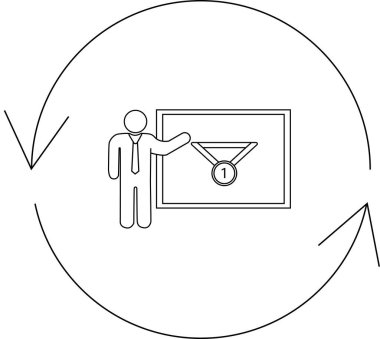 Sürekli bir gelişme döngüsü içinde, iş başarısını ve devam eden gelişimi temsil eden, başarıyı sembolize eden bir kişi.