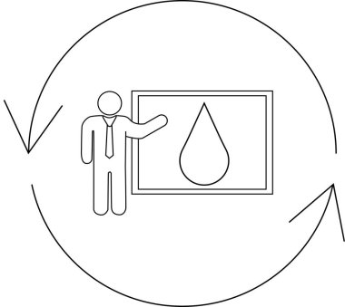 Su koruma kavramı sunan, sürdürülebilirliği ve dairesel ekonomiyi vurgulayan bir kişi tasviri. Eğitici materyaller için ideal.