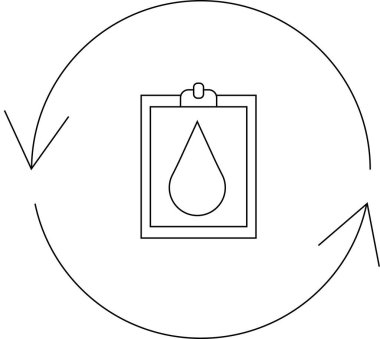 Kan bağışı döngüsü ikonu üzerinde kan damlası sembolü olan bir pano, sürekli bağış sürecini gösteren dairesel oklarla çevrili..