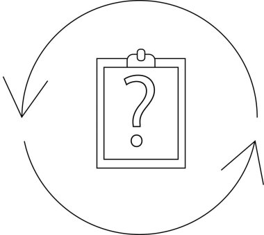 Merkezinde soru işareti olan, yuvarlak oklarla çevrili, gözden geçirme ve geri bildirim kavramını temsil eden bir pano..